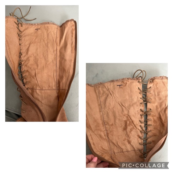 SILENT D ANTHROPOLOGIE LEATHER SUEDE FRIDGE LACE UP CHUNKY HEEL KNEE HIGH BOOTS - Picture 5 of 11